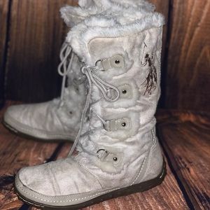 US Polo ASSN white suede lace up fur-lined boots